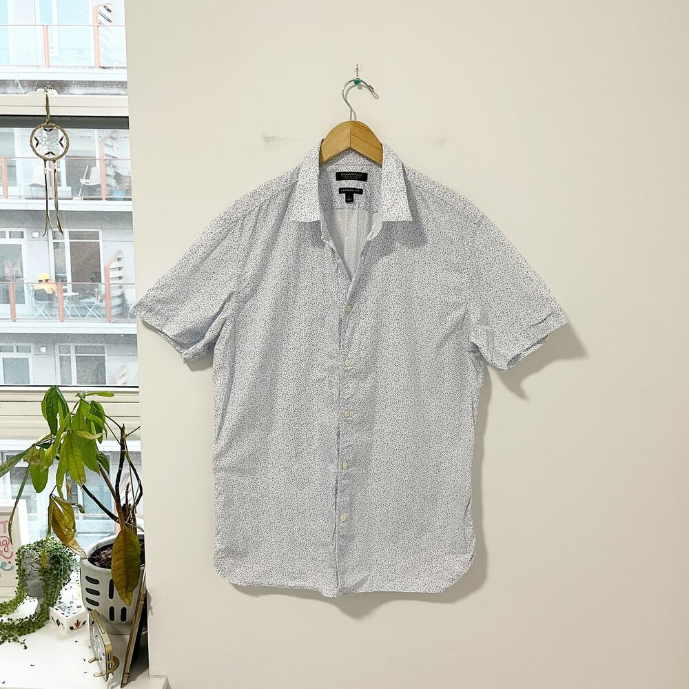Banana Republic Men's Blue & White Print Button Up Camden Fit Top Size Large